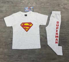 SUPERMAN Boys 2 Pcs T-Shirt + Pants Sport Set (LIGHT GRAY) (2 to 12 Years)