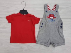 LC WAIKIKI  Boys 2 Pcs T-Shirt + Romper Sport Set (RED - GRAY) (3 to 18 Months)