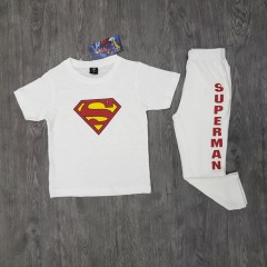 SUPERMAN Boys 2 Pcs T-Shirt + Pants Sport Set (CREAM) (2 to 12 Years)