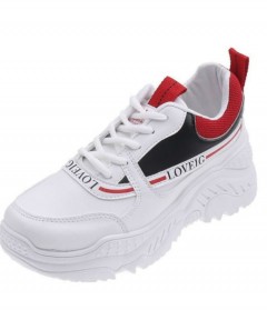 Ladies Sneakers (WHITE-BLACK-RED)(36 to38)