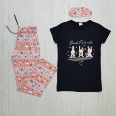 LCN PIJAMA Ladies Turkey 3 Pcs Pyjama Set (BLACK - PINK) (S - M - L - XL) 