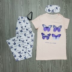 LCN PIJAMA  Ladies Turkey 3 Pcs Pyjama Set (PINK - WHITE) (S - M - L - XL) 