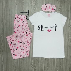 LCN PIJAMA Ladies Turkey 3 Pcs Pyjama Set (WHITE - PINK) (S - M - L - XL)