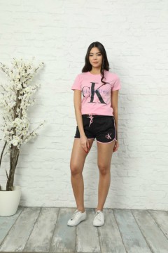 CALVIN KLIEN Ladies Turkey 2Pcs Shorty Set (PINK-BLACK)(S-M-L-XL)