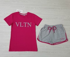 VLTN Ladies Turkey 2Pcs Shorty Set (DARK PINK-BLACK)(S-M-L-XL)