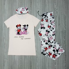 LCN PIJAMA Ladies Turkey 3 Pcs Pyjama Set (LIGHT PINK - WHITE) (S - M - L - XL) 