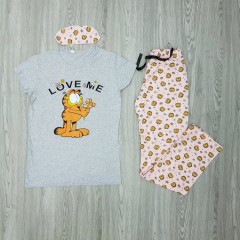 LCN PIJAMA Ladies Turkey 3 Pcs Pyjama Set (GRAY - PINK) (S - M - L - XL) 