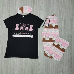 LCN PIJAMA Ladies Turkey 3 Pcs Pyjama Set (BLACK - PINK) (S - M - L - XL)