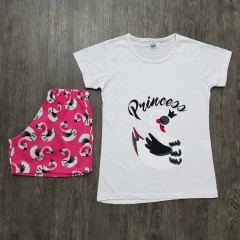 CARLA MARA Ladies Turkey 2Pcs T-Shirt and Shorty Set  (WHITE - PINK) (S - M - L - XL)