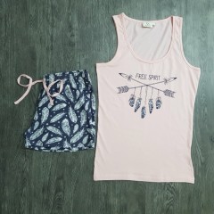 AVENUE  Ladies  Top and Shorty Set  2 Pcs ( PINK - NAVY ) (S - M - L - XL)
