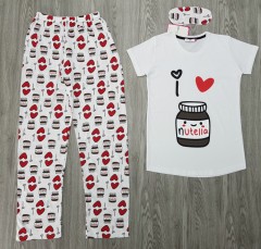 CLAM HOMEWEAR Ladies Turkey 3Pcs Pyjama Set (WHITE) (S-M-L-XL)