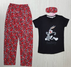 CLAM HOMEWEAR Ladies Turkey 3Pcs Pyjama Set (RED-BLACK)(S-M-L-XL)