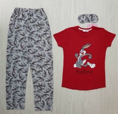 CLAM HOMEWEAR Ladies Turkey 3Pcs Pyjama Set (RED-GRAY) (S-M-L-XL)