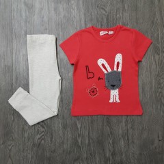 BOBOLI Girls 2 Pcs Pyjama Set (RED - LIGHT GRAY) (92 to 128 CM)