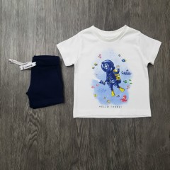 MAYORAL Boys 2 Pcs T-Shirt & Shorty Set (WHITE - NAVY) (6 to 24 Month)