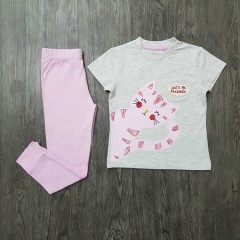 MOTHER CARE Girls 2 Pcs Pyjama Set ( GRAY - PINK ) (2 to 8 Years)