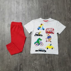 JUNIOR GAMING Boys 2 Pcs Pyjama Set (LIGHT GRAY - RED) (2 to 7 Years)
