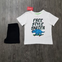 PRIMARK Boys 2 Pcs T-Shirt & Shorty Set (WHITE - BLACK ) ( 1.2 to 8) Years)