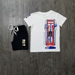 MAYORAL Boys 2 Pcs T-Shirt Shorty Set ( WHITE - BLACK) (2 to 9 Years)