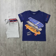 MAYORAL Boys 2 Pcs T-Shirt & Shorty Set ( BLUE - GRAY) ( 2 to 9 Years)