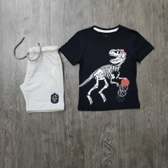 PEBBLES Boys 2 Pcs T-Shirt & Shorty Set ( BLACK- GRAY) ( 2 to 8 Years)