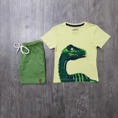 PEBBLES Boys 2 Pcs T-Shirt & Shorty Set ( YELLOW - GREEN) ( 2 to 8 Years)