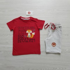 COOL CLUB Boys 2 Pcs T-Shirt & Shorty Set ( RED - LIGHT GRAY) ( 12 Month to 6 Years)
