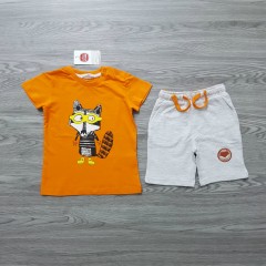 COOL CLUB Boys 2 Pcs T-Shirt & Shorty Set ( ORANGRE - LIGHT GRAY) ( 12 Month to 6 Years)