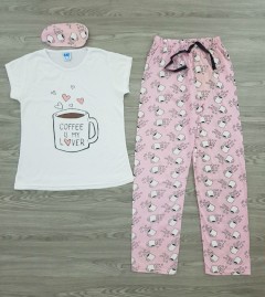 ME Ladies 2 Pcs Pyjama Set (WHITE - LIGHT PINK) (S - M - L - XL)