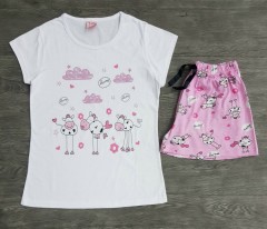 LCN PIJAMA Ladies 2 Pcs Shorty Set (WHITE - LIGHT PINK) (S - M - L - XL)
