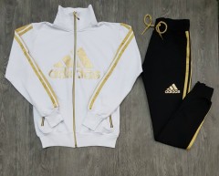 ADIDAS Ladies 2 Pcs Sweatshirt Set (WHITE - BLACK) (XL)