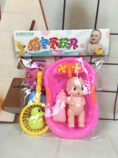 6PCS Plastic Bathtub With Baby Doll Toy Set (PINK) (23.5 Ã— 29)