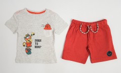 PEBBLES Boys 2 Pcs Shorty Set (GRAY - RED) (2 To 8 Years)