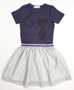 M AND S Girls Frock (PURPLE - WHITE) (2 To 8 Years)