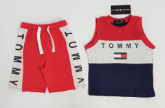 TOMMY - HILFIGER Boys 2 Pcs Shorty Set (RED - NAVY) (2 to 8 Years)