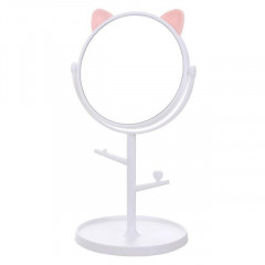 Adjustable Makeup Mirror Multifunctional Cat Ear Dressing Table Princess Mirror Dormitory Desktop Small Round Mirror Decoration