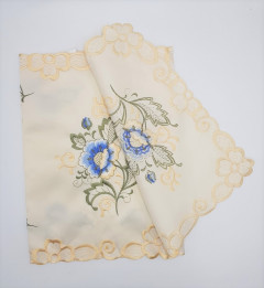 Vintage Handkerchief White w/Orange Floral Design & Drawnwork Hand Embroidered