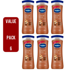6 Pcs Bundle VASELINE Intensive Care Cocoa Glow Body Lotion With Pure Cocoa Butter For Dry Skin (6X400ml) (Cargo)