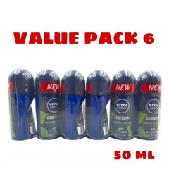 6 Pcs Bundle NIVEA Men Deep Amazonia Anti-perspirant Roll-on Deodorant (6X50mL )(Cargo)